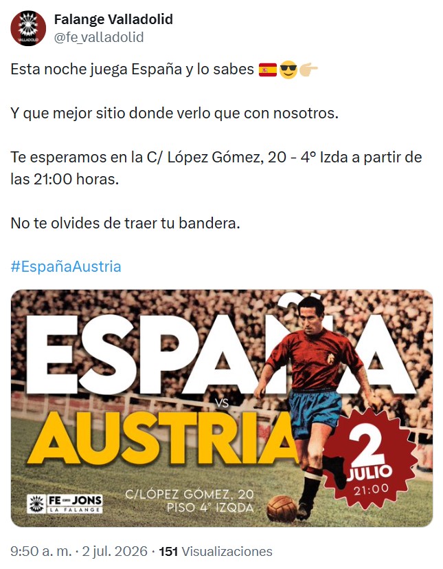 ¿Qué mejor sitio para ver el partido de España que la sede de Falange Valladolid?