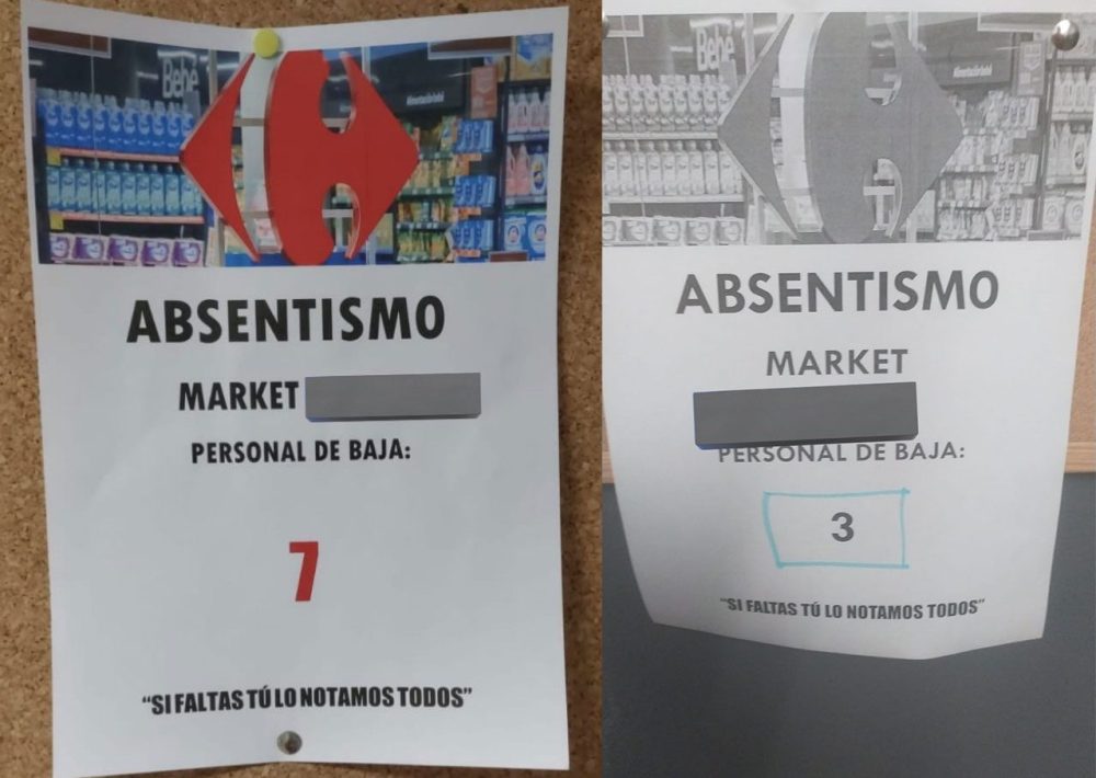 En los Carrefour hay un cartel que indica el número de empleados de baja médica