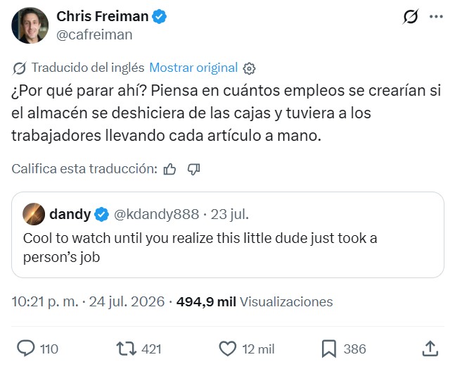 "Genial verlo hasta que te das cuenta de que este pequeño tipo acaba de quitarle el trabajo a una persona"
