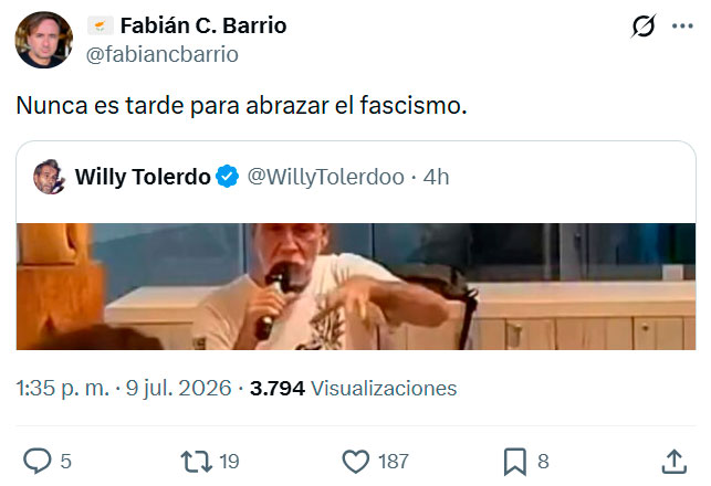 Por primera vez estoy de acuerdo con Willy Toledo.