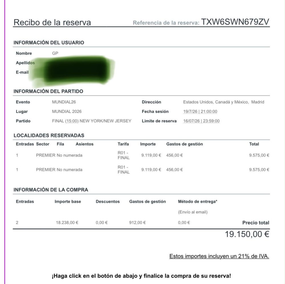 Mirad el precio que dos aficionados murcianos han pagado por las entradas para ver la final de la Copa del Mundo entre España y Argentina.