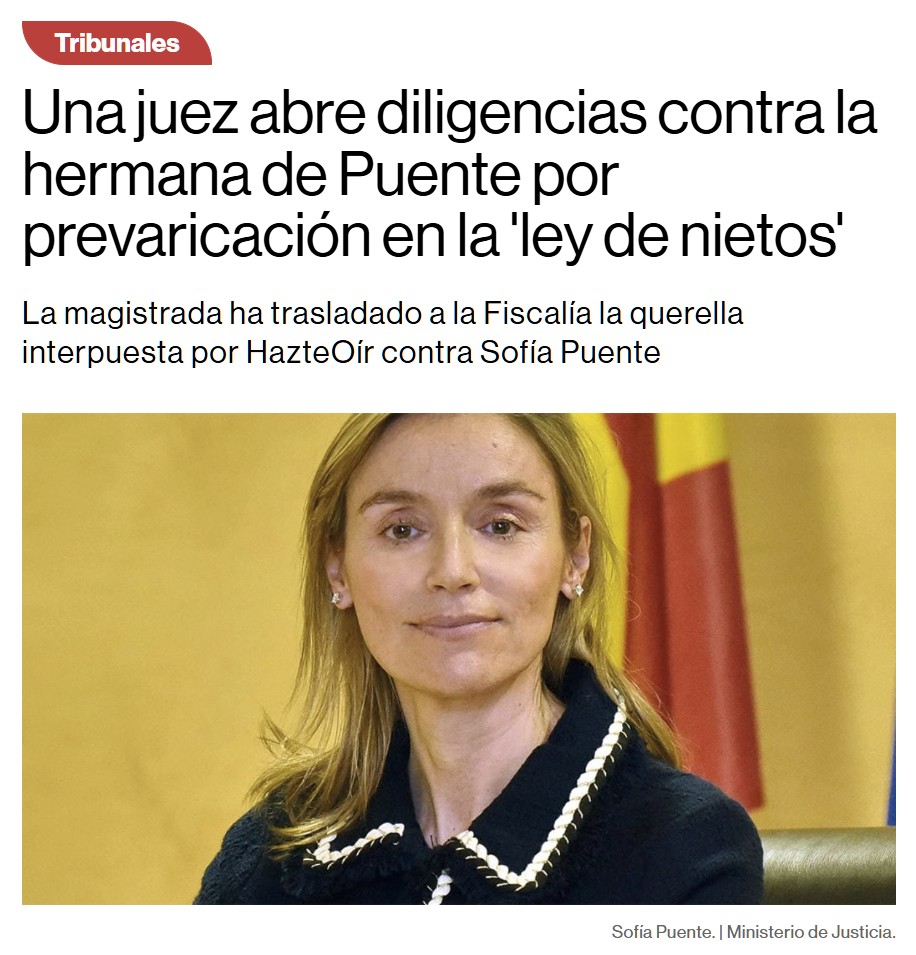 Una juez abre diligencias contra la hermana de Óscar Puente por prevaricación en la 'Ley de nietos'.
