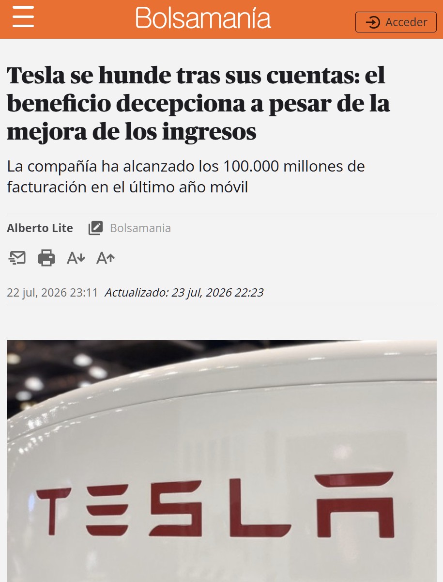 El valor de las acciones de Tesla ha caído un 30% en 6 meses.
