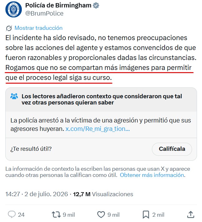 Esta frase no es clickbait: La policía de Birmingham no quiere que veas este vídeo.