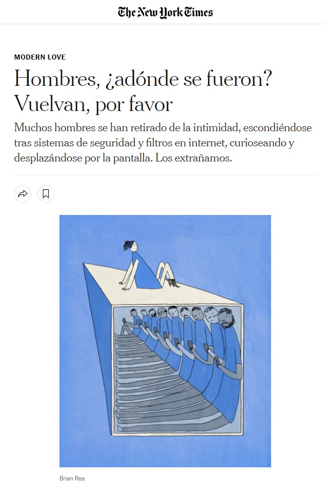 La autora de este artículo cuenta cómo observa que los hombres han desaparecido de muchos espacios y les dice que les echa de menos y que vuelvan.