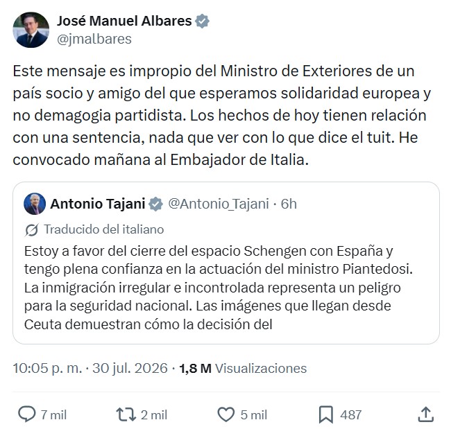 Giorgia Meloni plantea suspender el espacio Schengen con España para evitar que los inmigrantes que están entrando ilegalmente en España se repartan por Europa.