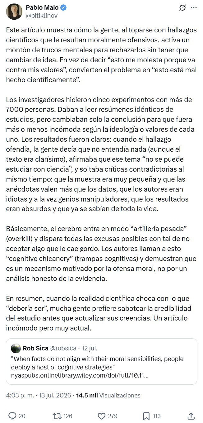 Cuando la ciencia te viene mal, tu cerebro lo arregla con algunas trampas.