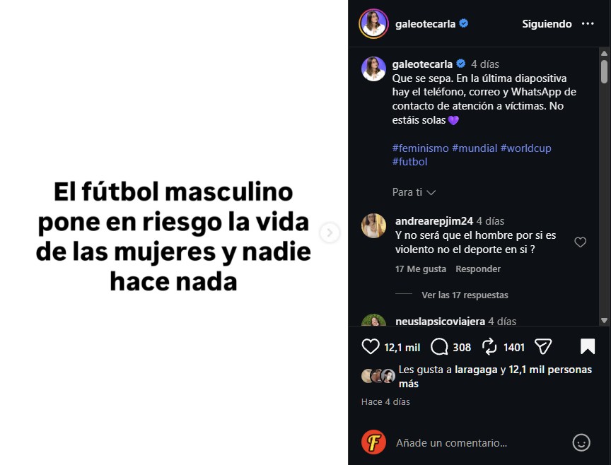 Atentos al último post de Carla Galeote en Instagram...