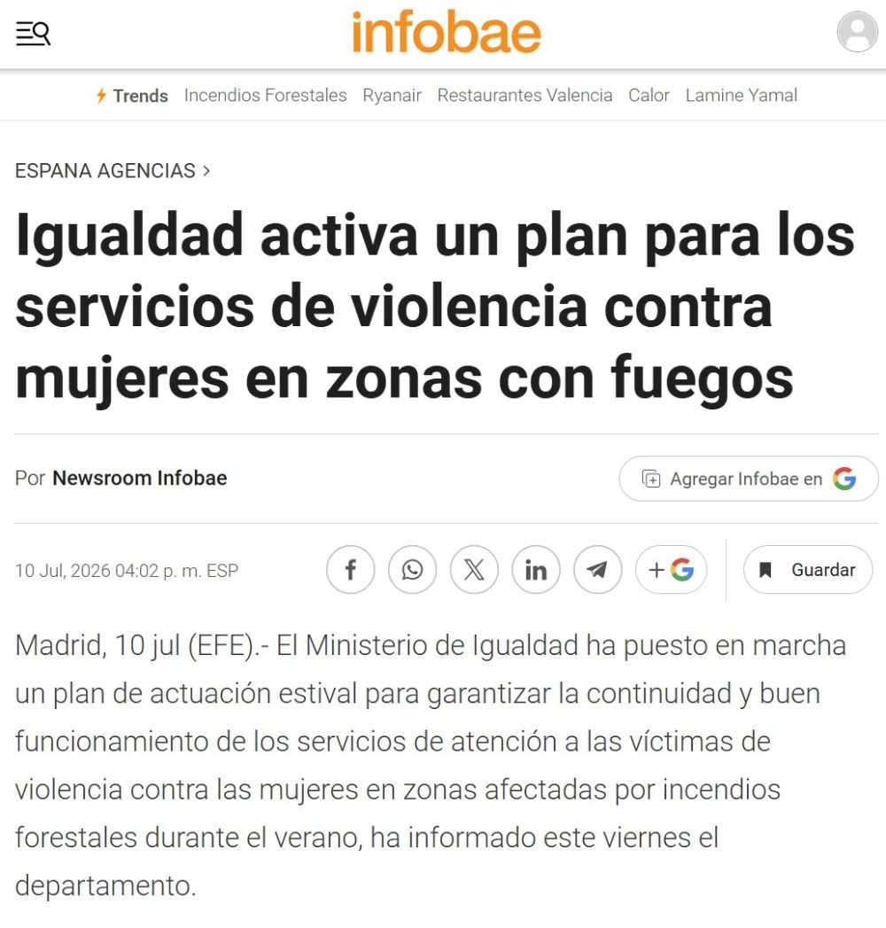 El fuego no frena al Ministerio de Igualdad.