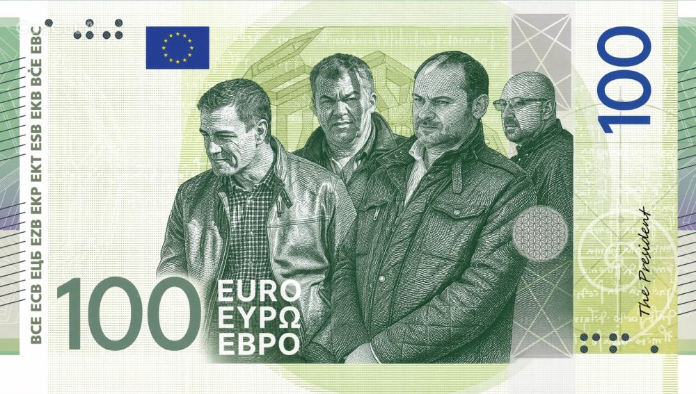 La cuenta de Nuevas Generaciones del PP en Barcelona ha publicado esta propuesta de nuevos billetes de Euro.