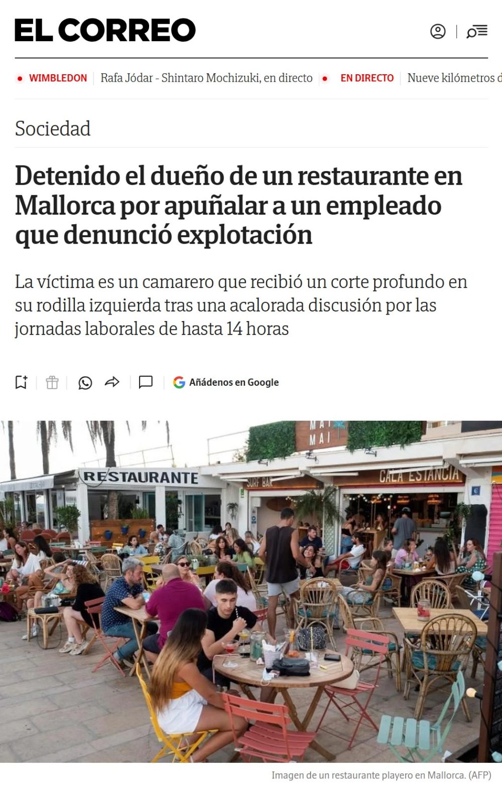 Jefes colegas: cetenido por cortar con un cuchiIIo a un empleado de su restaurante que protestó por trabajar hasta 16 horas