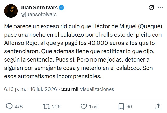 Parece que a Quequé le ha salido demasiado caro publicar la sentencia en gris claro sobre blanco, a las 5 de la mañana, cambiando la foto de perfil y el nombre de la cuenta, y poniéndose candado.