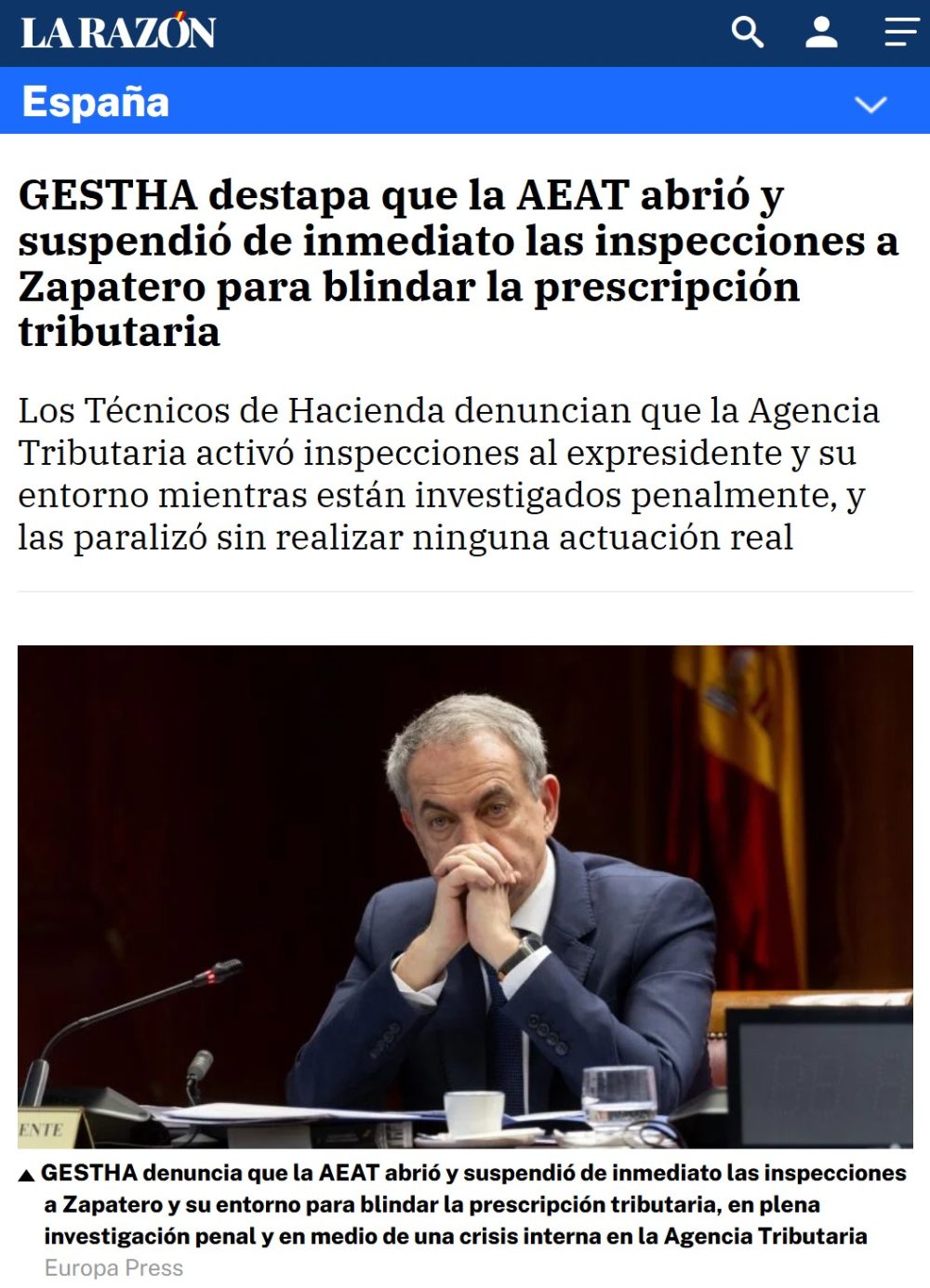 GESTHA destapa que la AEAT abrió y suspendió de inmediato las inspecciones a Zapatero para blindar la prescripción tributaria.
