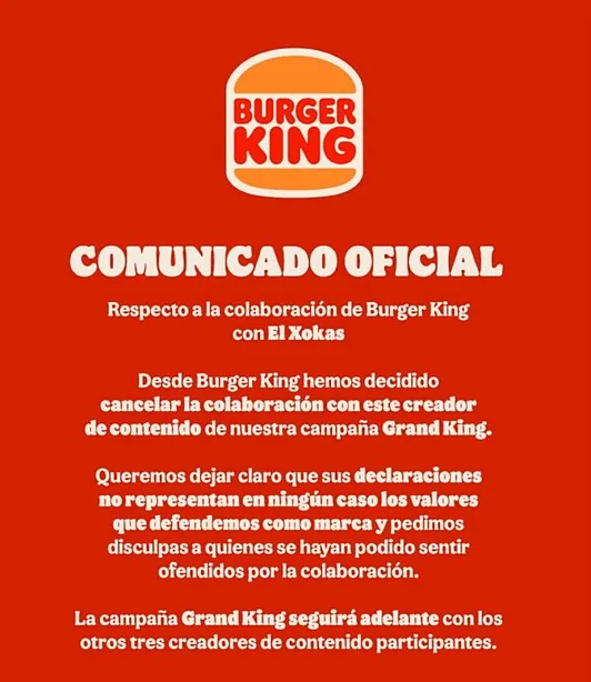 Burger King cancela su colaboración con El Xokas: "He ganado más con la promo de Burger King que tus padres trabajando 20 años, cerdito".