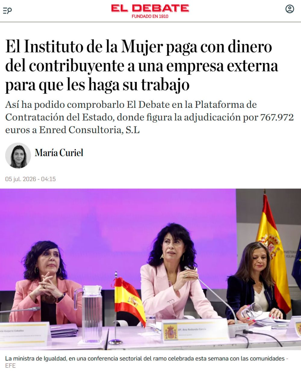 El Instituto de la Mujer gasta casi 768.000 euros del contribuyente contratando a una empresa externa para realizar su propio trabajo de gestión del sello de igualdad, siguiendo un patrón de externalización innecesaria ya criticado por el Tribunal de Cuentas