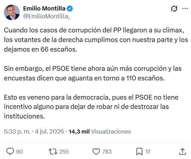 Máximo Pradera explica por qué va a votar a un partido corrupto en 2027.