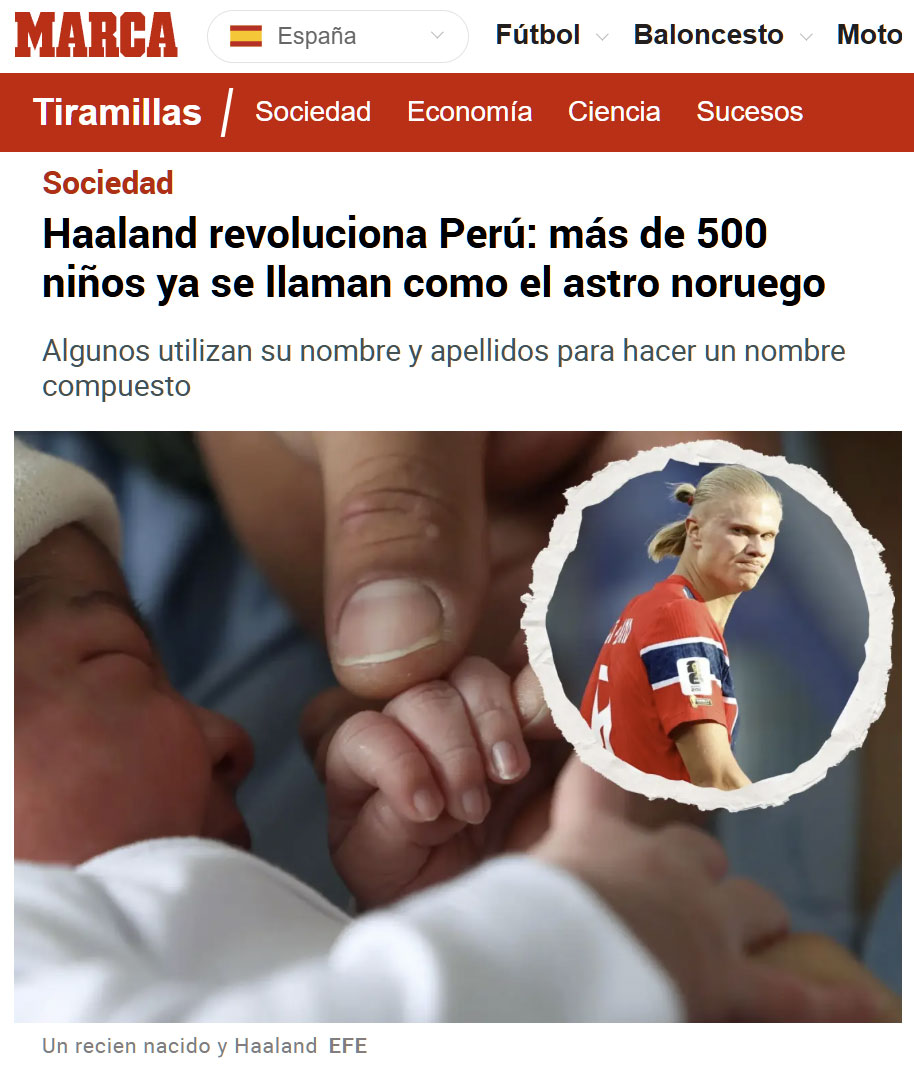 Ya hay 500 niños en Perú que se llaman Haaland.