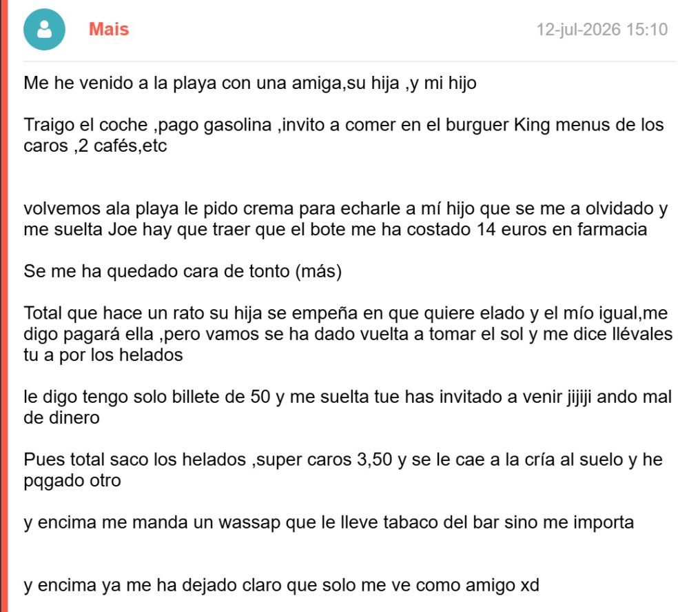 "Traigo a todo incluido a amiga a la playa y su larva, y me niega la crema del sol"