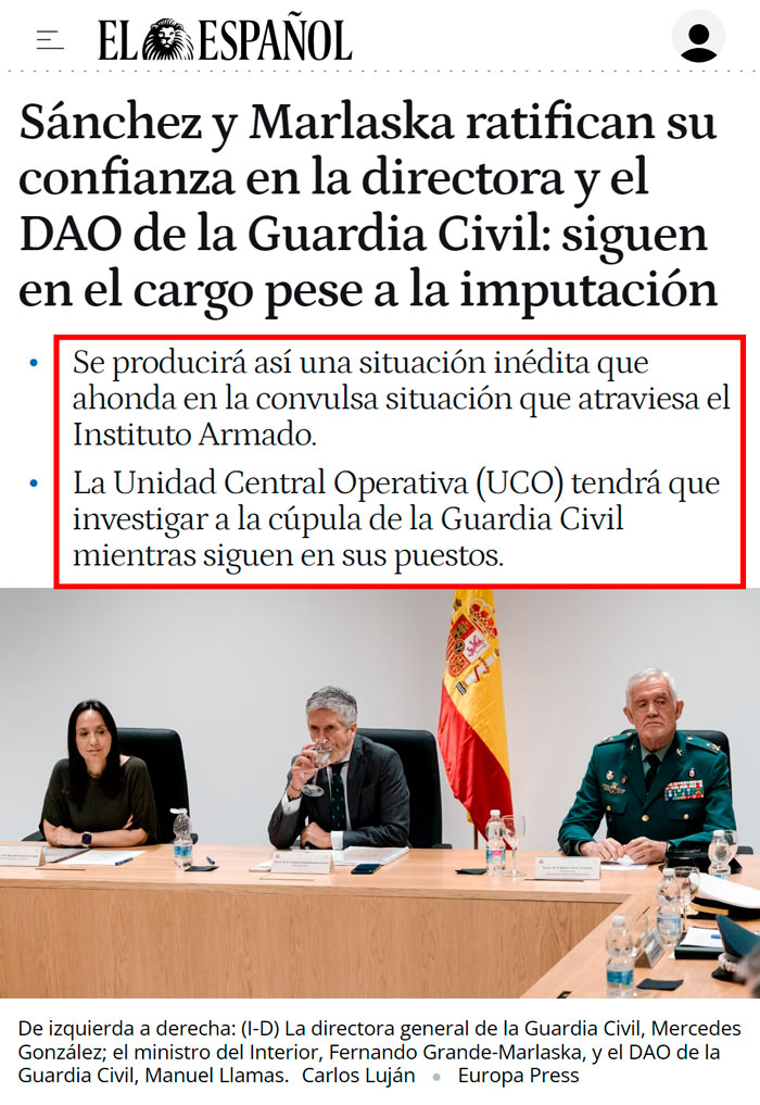 Van a investigar a la directora de la Guardia Civil mientras sigue al frente del cuerpo que la investiga...