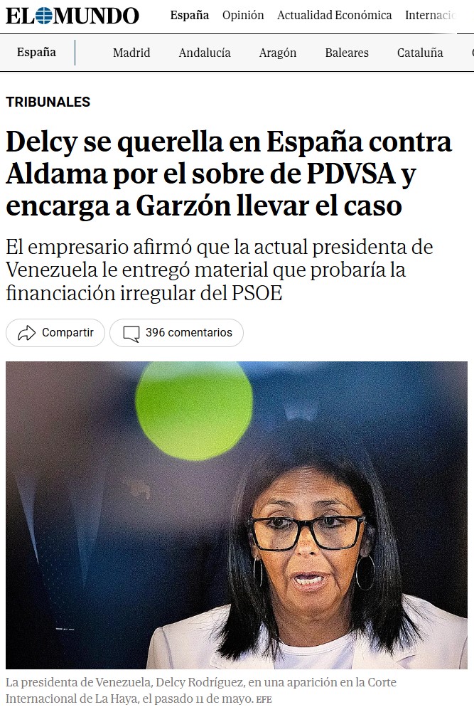 Delcy se querella contra Aldama por el sobre de PDVSA.