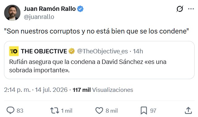 Rufián asegura que la condena a David Sánchez "es una sobrada importante".