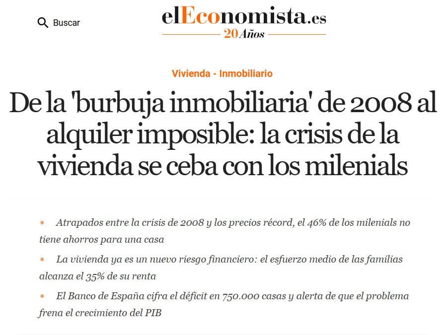 La crisis de la vivienda se ceba con los milenials: el 46% no tiene ahorros para una casa