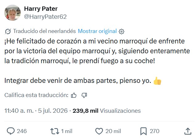 El francés promedio al darse cuenta de que, gane o pierda Marruecos, igual le van a quemar el coche: