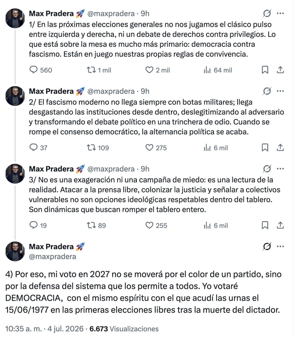 Máximo Pradera explica por qué va a votar a un partido corrupto en 2027.