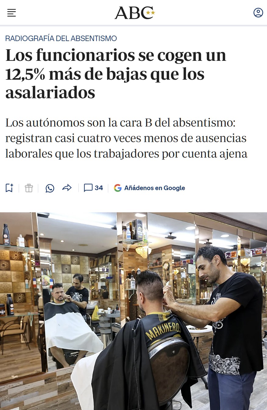 Los funcionarios pillan aún más bajas que los asalariados.