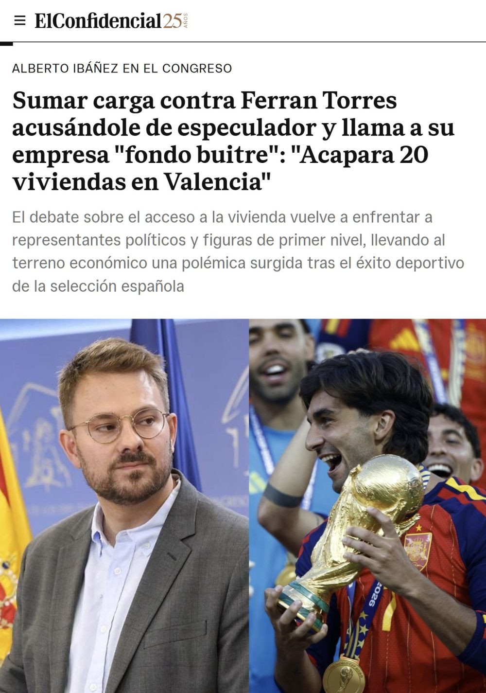 Ferrán es todo lo que no le gusta a la izquierda: exitoso, guapo, español de pura cepa, hijo de un albañil (meritocracia) y creyente.