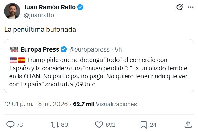 Trump pide que se detenga "todo" el comercio con España y la considera una "causa perdida": "Es un aliado terrible en la OTAN. No participa, no paga. No quiero tener nada que ver con España"