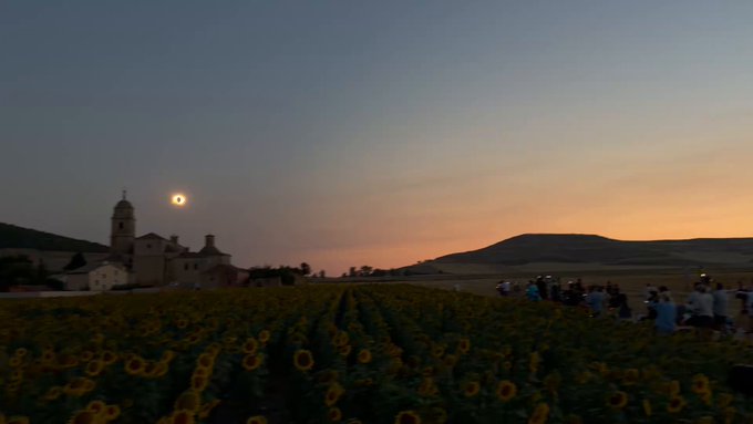 El eclipse a juego con los girasoles en Castrojeriz, Burgos.