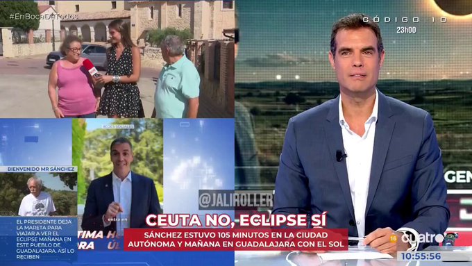Insultan a Sánchez en pleno directo en Cuatro con dos vecinos de Yebes, el pueblo donde verá el eclipse: «¡Pedro Sánchez, hijo de p***!»