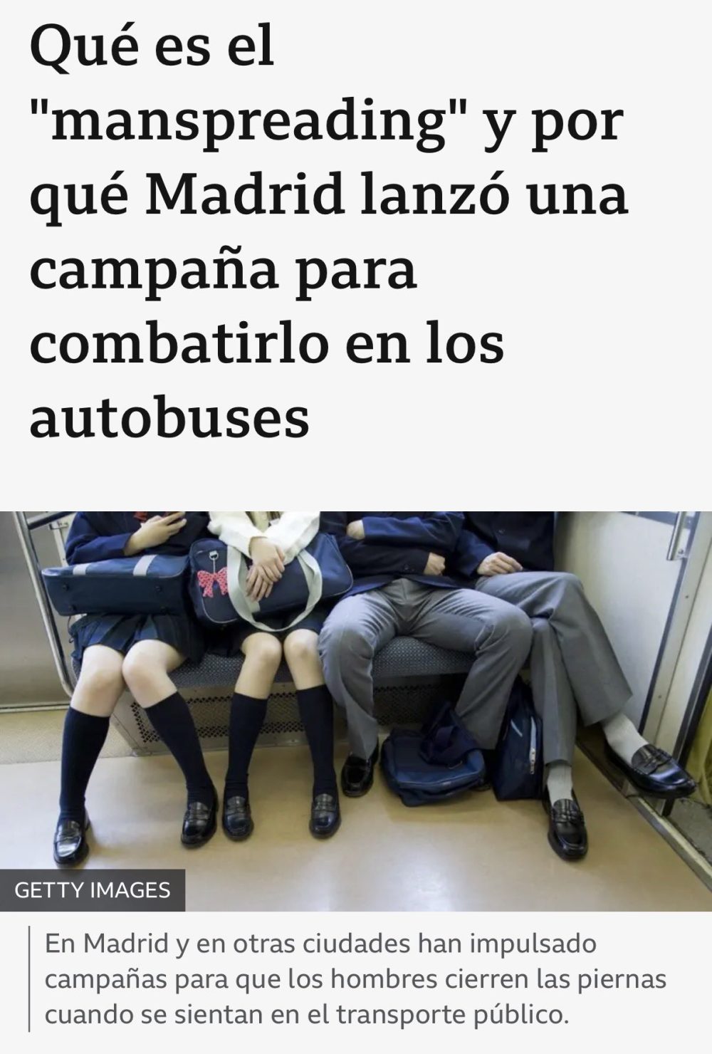 Si el hombre que estuviera haciendo 'manspreadring' fuese blanco, ella sería una heroína que estaría confrontando a un machirulo que no cierra las piernas.