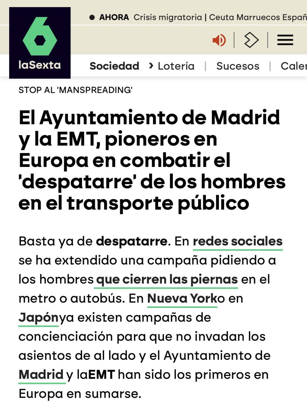Si el hombre que estuviera haciendo 'manspreadring' fuese blanco, ella sería una heroína que estaría confrontando a un machirulo que no cierra las piernas.