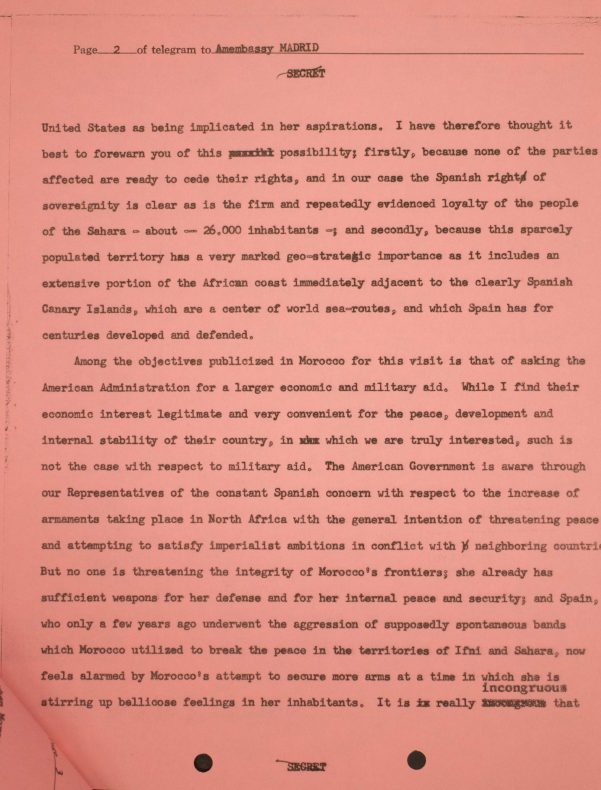 Carta de Franco al Presidente de EE.UU. en 1967 pidiendo que NO armaran a Marruecos por ser Nación "agresiva" y "desestabilizadora".