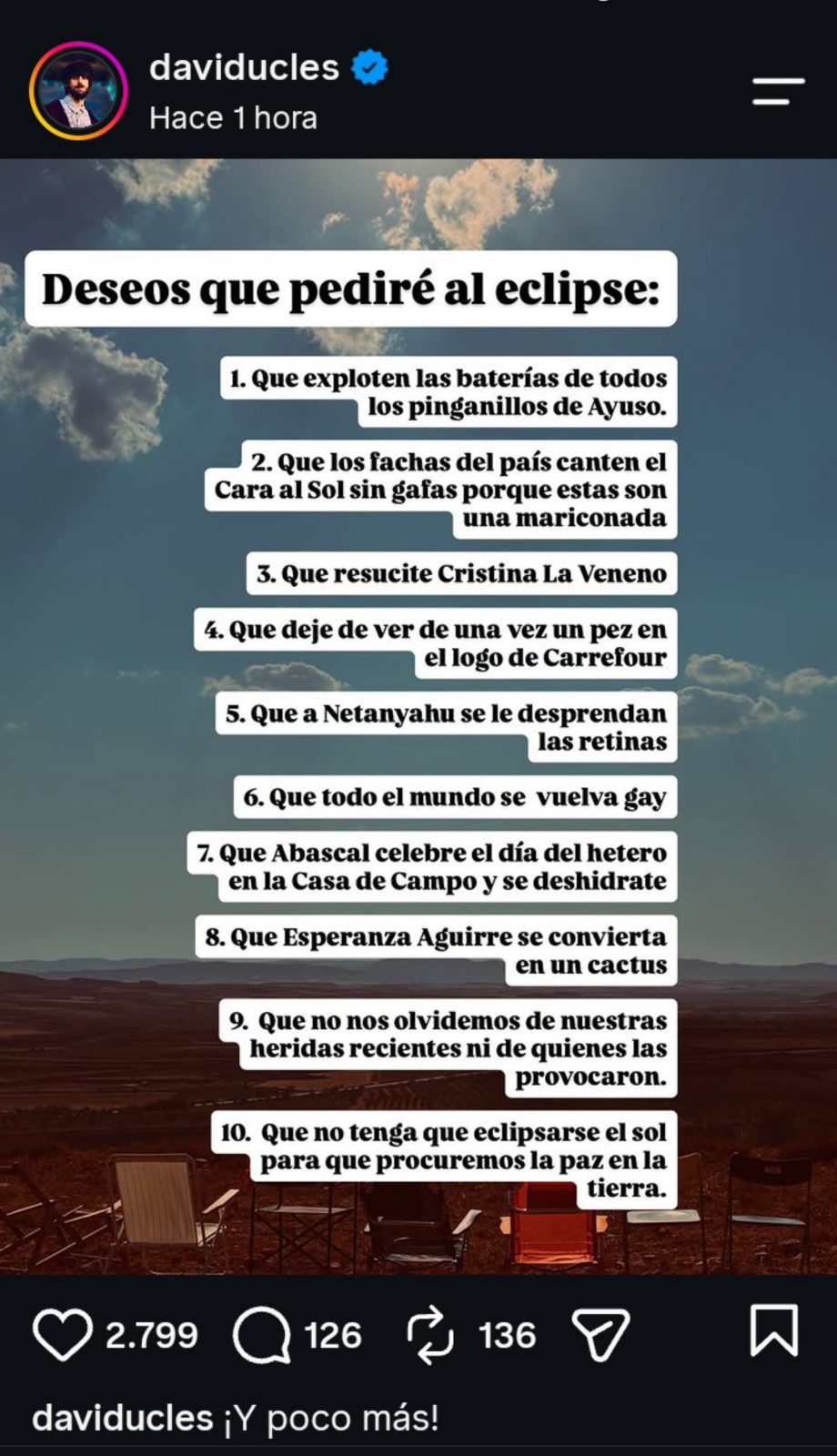 David Uclés, el prolífico escritor antifranquista, ha borrado esta publicación de su cuenta de Instagram.