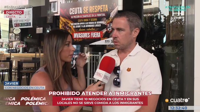 Javier ha dado la orden de no servir comida a inmigrantes en sus establecimientos: "Tenemos claro que esto es una invasión, estamos totalmente en contra, y lo único que está en nuestras manos es tratar de combatirlo negando el acceso a estas personas, que en el fondo son delincuentes, y tratando de que no puedan pasar a formar parte del día a día de la población de Ceuta"