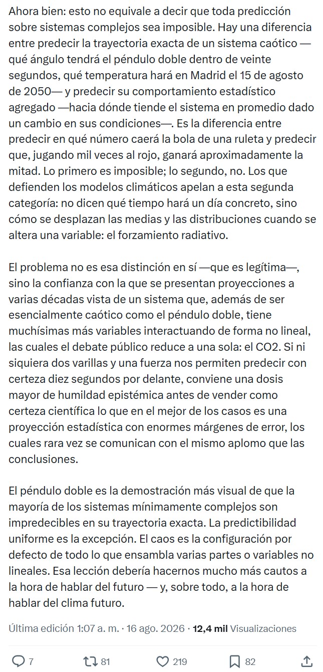 Lo que el péndulo doble nos enseña sobre las predicciones del clima a largo plazo.