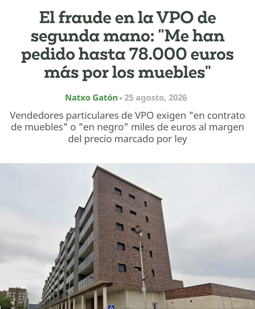 VPO de segunda mano en Vitoria: miles de euros por los muebles o en negro al margen del precio que fija la ley