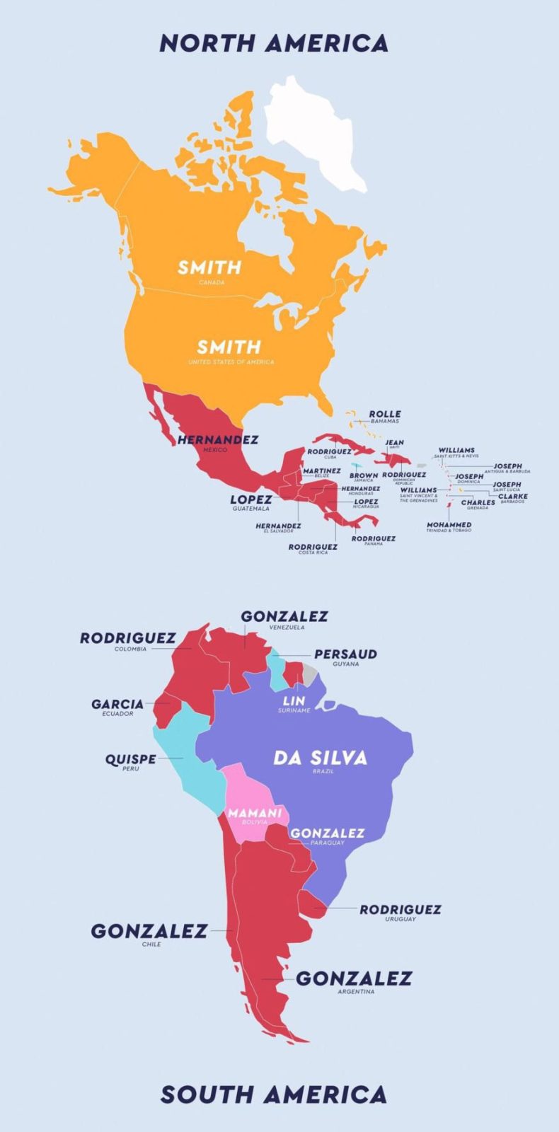 El apellido más común en cada país.