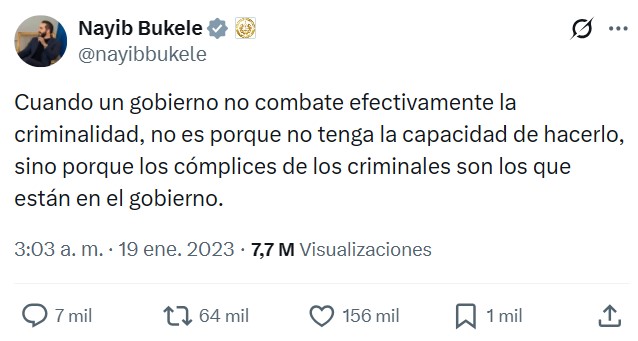 Hoy conviene recordar este tuit que publicó Bukele hace 3 años.