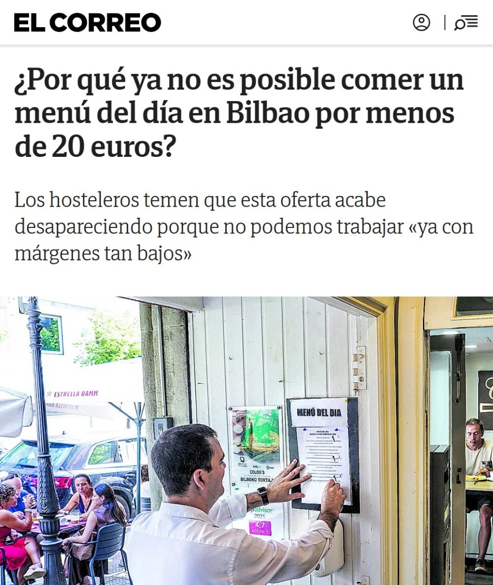 Los menús por menos de 20 euros ya no son rentables en Bilbao.