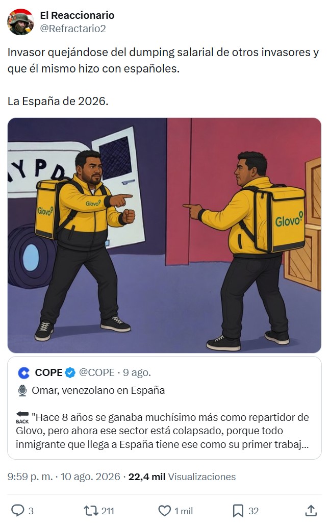 Hemos llegado al punto de que los propios inmigrantes que llegaron a España hace unos años se quejan del dumping salarial de los inmigrantes que llegan hoy.