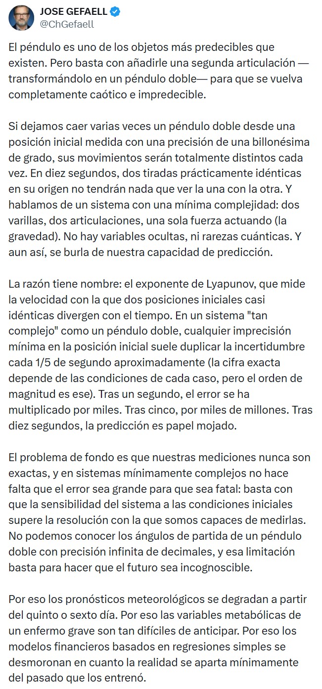 Lo que el péndulo doble nos enseña sobre las predicciones del clima a largo plazo.