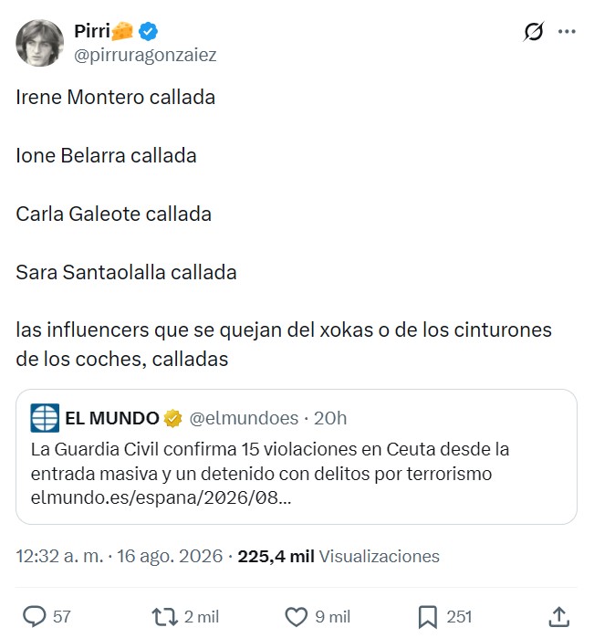 La turbochapa que se dio con el pico, y lo desapercibido que está pasando lo de las 15 vioIaciones confirmadas por la policía en Ceuta.