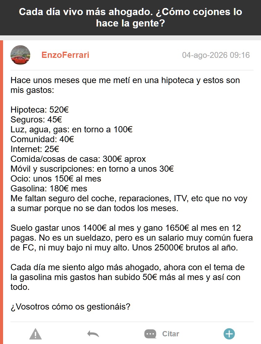 Forocochero contable no sabe cómo lo hace la gente para llegar vivos a fin de mes.