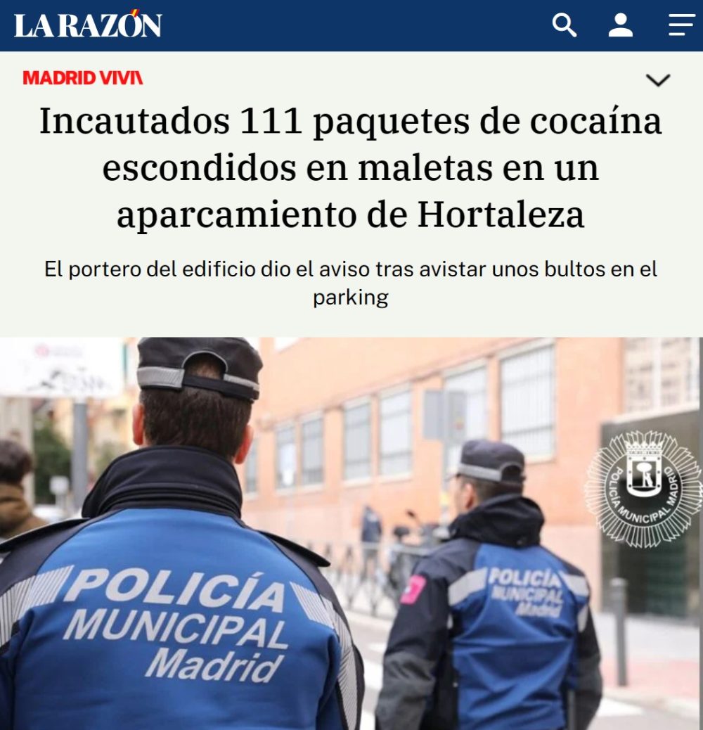 Incautan 98 paquetes de coca escondidos en maletas en un aparcamiento de Hortaleza.