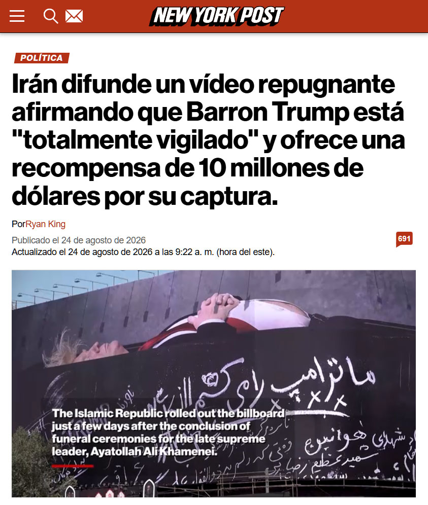 Iran emite un video donde ofrece 10 Millones por la cabeza del hijo de Trump.
