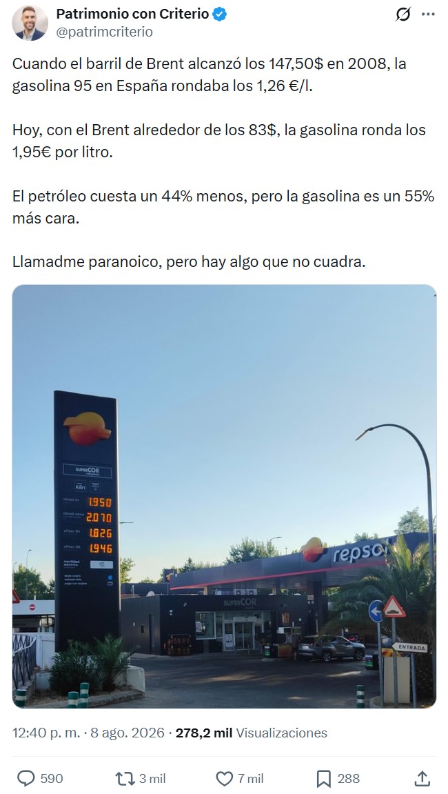 ¿Por qué está tan cara la gasolina si el barril cuesta lo mismo que cuando estaba barata?